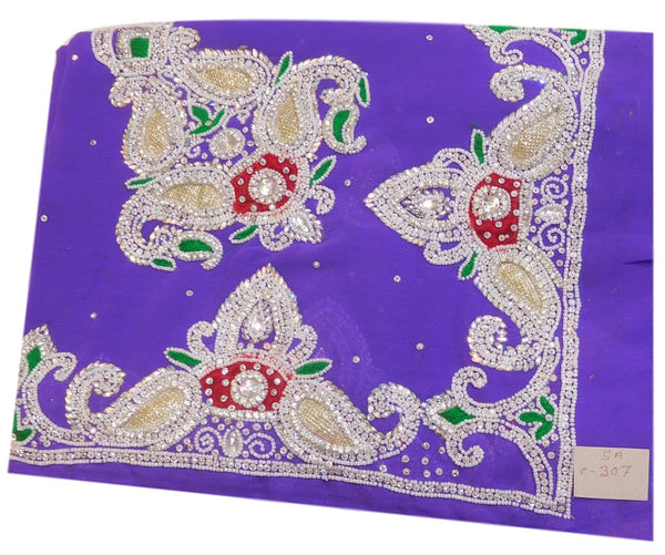 Blue Designer Gerogette (Synthetic) Hand Embroidery Stone Border Sari Saree