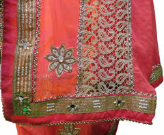 Pink Designer Georgette Sari Zari, Pearl Mirror Thread Embroidery Work Saree