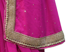 Pink Designer Gerogette (Synthetic) Hand Embroidery Stone Border Sari Saree