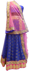 Pink & Blue Designer Bridal Hand Embroidery Work Lahenga With Net Dupatta & Silk Blouse