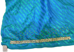 Blue & Turquoise Designer Silk Stone, Hand Embroidery Work Saree