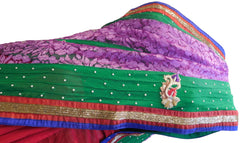 Green, Purple, Red Designer Georgette Hand Embroidery Work Saree Sari