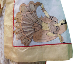White Designer Pure Cotton Thread Embroidery Printed Sari Saree