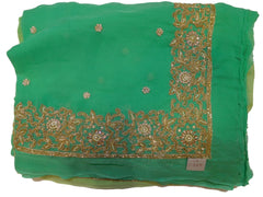 Green Designer Georgette (Viscos) Hand Embroidery Work Sari Saree