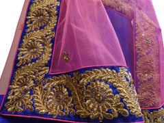 Pink & Blue Designer Bridal Hand Embroidery Work Lahenga With Net Dupatta & Silk Blouse