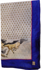 White Designer Pure Cotton Thread Embroidery Printed Sari With Blue Border Saree