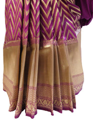 Wine Designer Bridal Hand Weaven Pure Benarasi Laheria Zari Work Saree Sari With Blouse