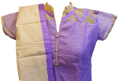 Violet Designer Cotton (Chanderi) Kurti With Beige Chiffon Dupatta