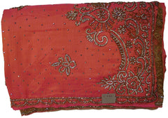 Gajari & Beige Designer Silk & Net Hand Embroidery Thread Stone Cutdana Work Saree Sari
