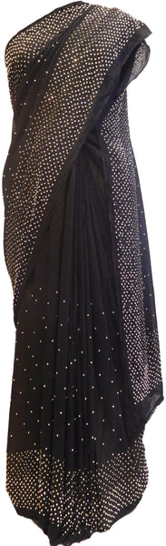 Black Designer Georgette (Viscos) Hand Embroidery Stone Work Saree Sari