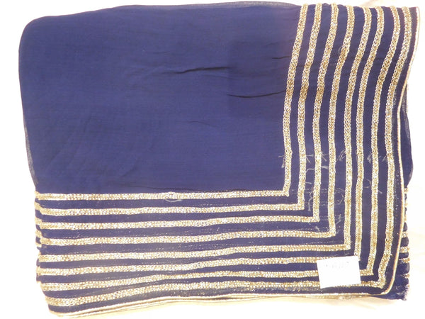 Blue Designer Georgette (Viscos) Hand Embroidery Zari Cutdana Work Saree Sari