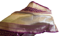 Wine Designer Bridal Hand Weaven Pure Benarasi Laheria Zari Work Saree Sari With Blouse