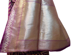 Wine Designer Bridal Hand Weaven Pure Benarasi Laheria Zari Work Saree Sari With Blouse