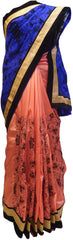Gajari & Blue Designer Silk Hand Embroidery Work Saree Sari