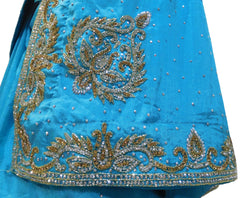 Blue Designer Crepe (Chinon) Hand Embroidery Cutdana Stone Work Saree Sari