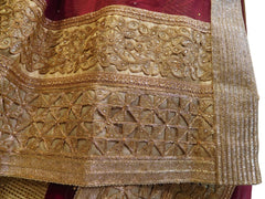 Merron & Cream Designer Bridal Hand Embroidery Work Lahenga With Chiffon Dupatta & Net Blouse