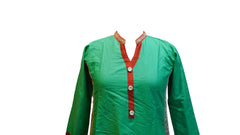 Green Designer Cotton (Linen) Kurti