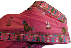 Pink Designer Silk Hand Embroidery Thread Zari Work Saree Sari