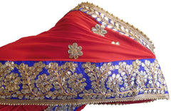 Bollywood Style Red Georgette (Viscos) Gota Work Saree With Blue Border & Pearl Lace Sari