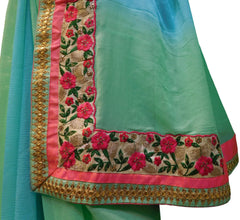 Blue Green Designer Georgette (Viscos) Hand Embroidery Work Sari Saree