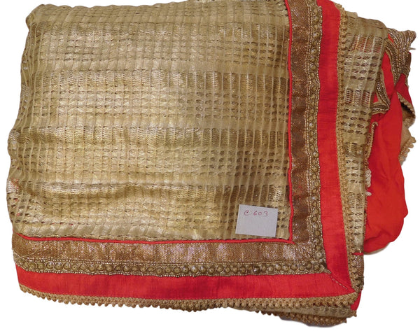 Red & Golden Boutique Style Georgette (Viscos) Hand Embroidery Bullion Sequence Thread Beads Work Saree Sari With Designer Stitched Blouse C603