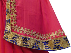 Pink Designer Chiffon Hand Embroidery Zari Stone Thread Work Saree Sari