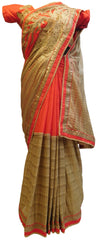 Red & Golden Boutique Style Georgette (Viscos) Hand Embroidery Bullion Sequence Thread Beads Work Saree Sari With Designer Stitched Blouse
