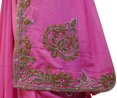 Baby Pink Designer Crepe (Chinon) Hand Embroidery Cutdana Stone Work Saree Sari