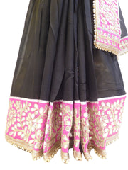 Bollywood Style Black Georgette (Viscos) Gota Work Saree With Pink Border & Pearl Lace Sari