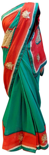 Red & Turquoise Stylish Saree