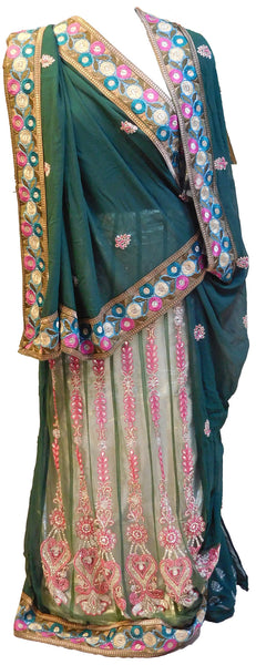 Green Lahenga Style Saree