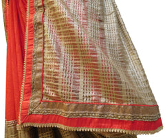 Red & Golden Boutique Style Georgette (Viscos) Hand Embroidery Bullion Sequence Thread Beads Work Saree Sari With Designer Stitched Blouse