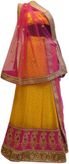 Pink & yellow Designer Bridal Hand Embroidery Work Lahenga With Net Dupatta & Silk Blouse