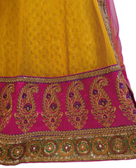 Pink & yellow Designer Bridal Hand Embroidery Work Lahenga With Net Dupatta & Silk Blouse