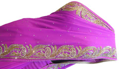 Violet Designer Georgette Hand Embroidery Cutdana Stone Work Saree Sari C661