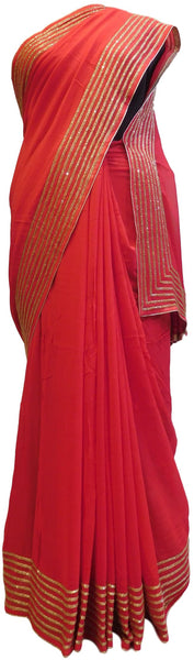 Gajari Designer Georgette (Viscos) Hand Embroidery Zari Cutdana Work Saree Sari