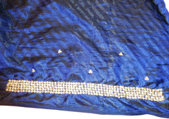 Turquoise & Navy Blue Designer Silk Sari Zari & Pearl Hand Embroidery Work Saree