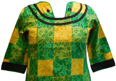 Yellow, Green, Black & White Designer Cotton (Chanderi) Printed Kurti