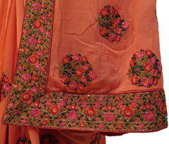 Peach Designer Georgette Sari Zari, Stone, Cutdana Thread Embroidery Work Saree