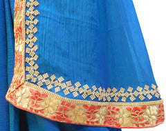 Blue Designer Chiffon Hand Embroidery Zari Stone Thread Work Saree Sari