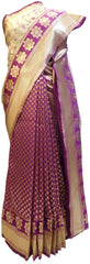 Purple & Cream Designer Bridal Hand Weaven Pure Benarasi Zari Work Saree Sari With Blouse