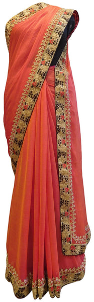 Gajari Designer Chiffon Hand Embroidery Zari Stone Thread Work Saree Sari