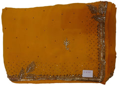 Yellow Designer Georgette Hand Embroidery Cutdana Stone Beads Work Saree Sari