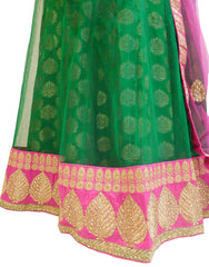 Pink & Green Designer Bridal Hand Embroidery Work Net Lahenga With Net Dupatta & Silk Blouse