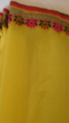 Cream Yellow Net & Georgette (Viscos) Designer Hand Embroidery Thread Zari Sequence Work Sari Saree With Stylish Blouse