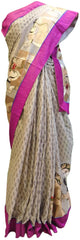 White Designer Pure Cotton Thread Embroidery Printed Sari With Merron Border Saree