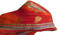 Red & Orange Designer Georgette (Viscos) Hand Embroidery Zari Pearl Stone Work Saree Sari