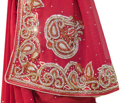 Merron Designer Georgette Hand Embroidery Cutdana Thread Beads Stone Work Saree Sari