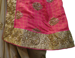 Pink & Cream Designer Bridal Partywear Georgette Zari, Stone, Cutdana & Pearl Hand Embroidery Work Saree Sari