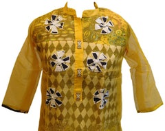 Yellow Designer Cotton (Supernet) Kurti With Attached Skirt